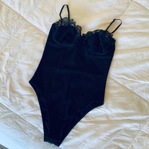 Black Lace Trim Bodysuit